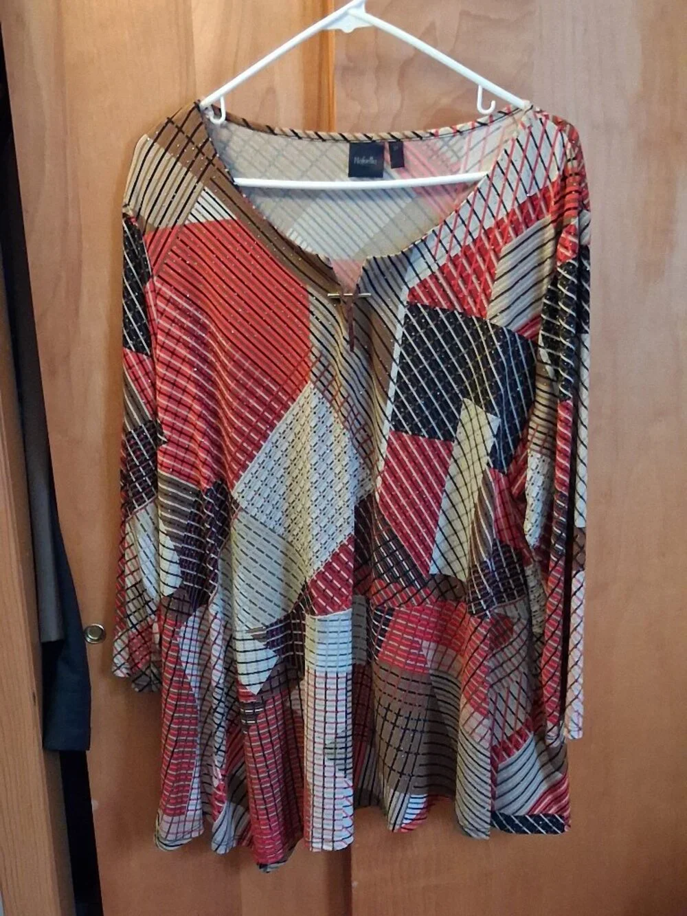 Rafaella Tunic Top Womens 2XL Blouse Shirt Preppy Mob Mom Red Gold Boat